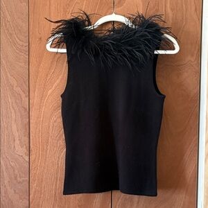 Sophisticated Sydney Easton Black Feather Accent Sleeveless Knit Top Size S